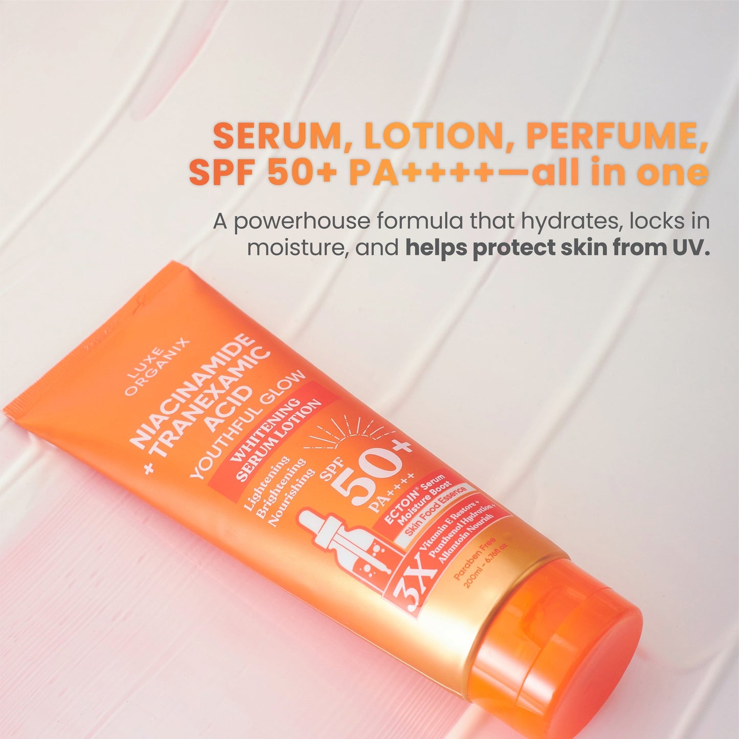 Luxe Organix - Niacinamide + Tranexamic Acid Youthful Glow Whitening Serum Lotion SPF50 Pa++++ - 200mL