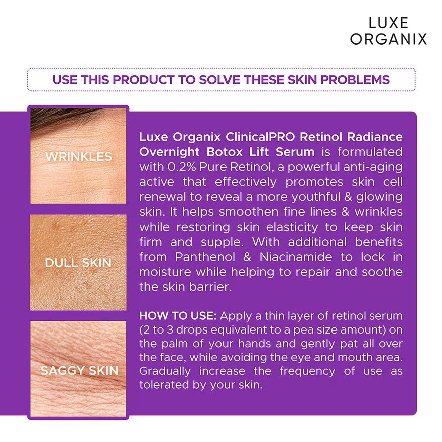 Luxe Organix - Retinol Radiance Overnight Botox Lift Serum - 30mL