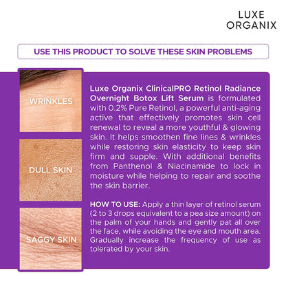Luxe Organix - Retinol Radiance Overnight Botox Lift Serum - 30mL