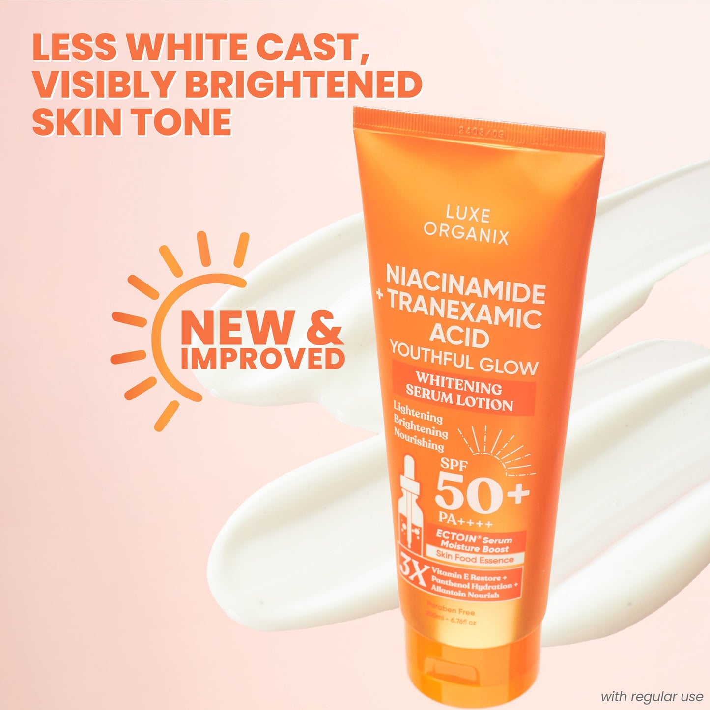 Luxe Organix - Niacinamide + Tranexamic Acid Youthful Glow Whitening Serum Lotion SPF50 Pa++++ - 200mL