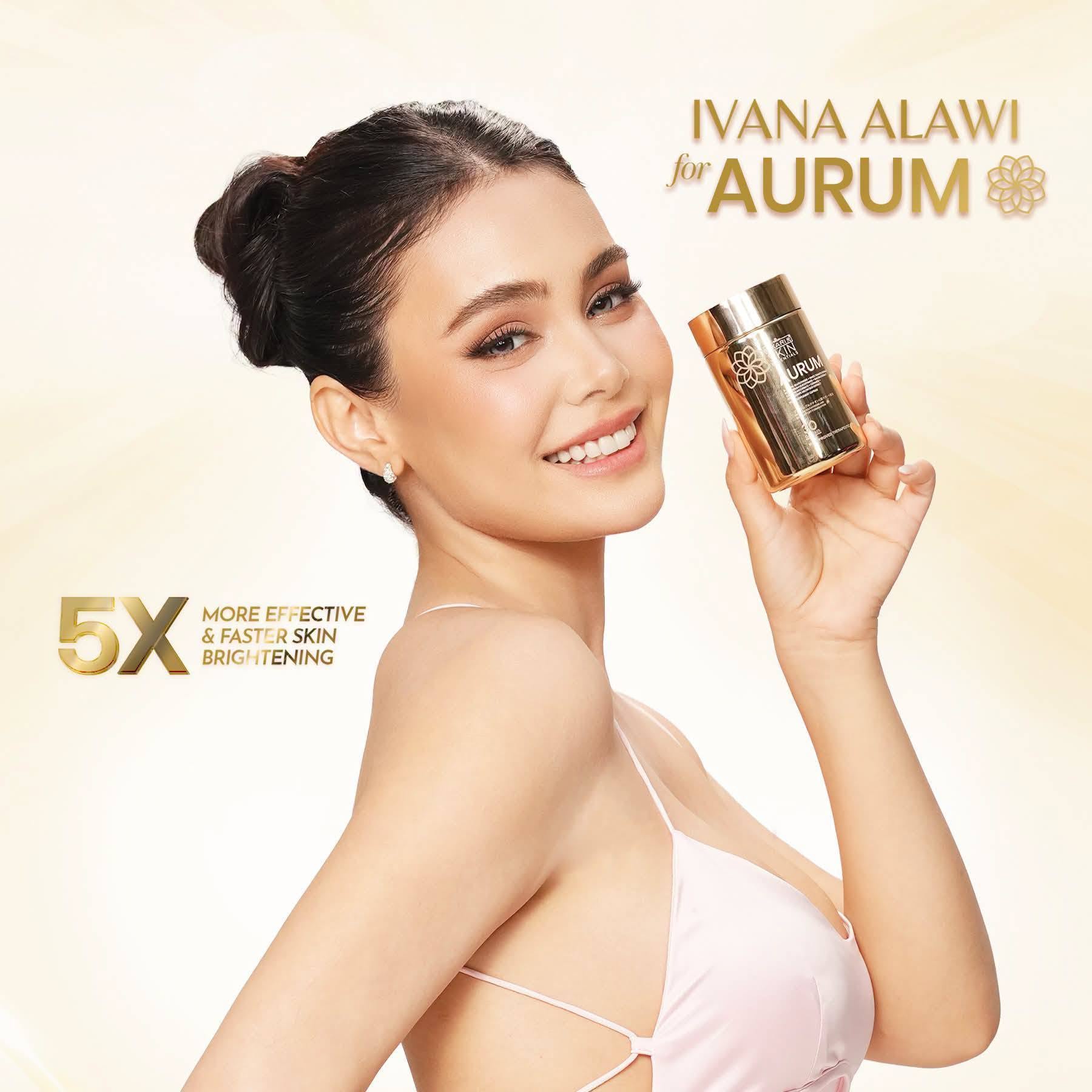 Hikari Skin Essentials Aurum supplement bottle with 30 capsules, featuring a sleek label and cap on a white background.