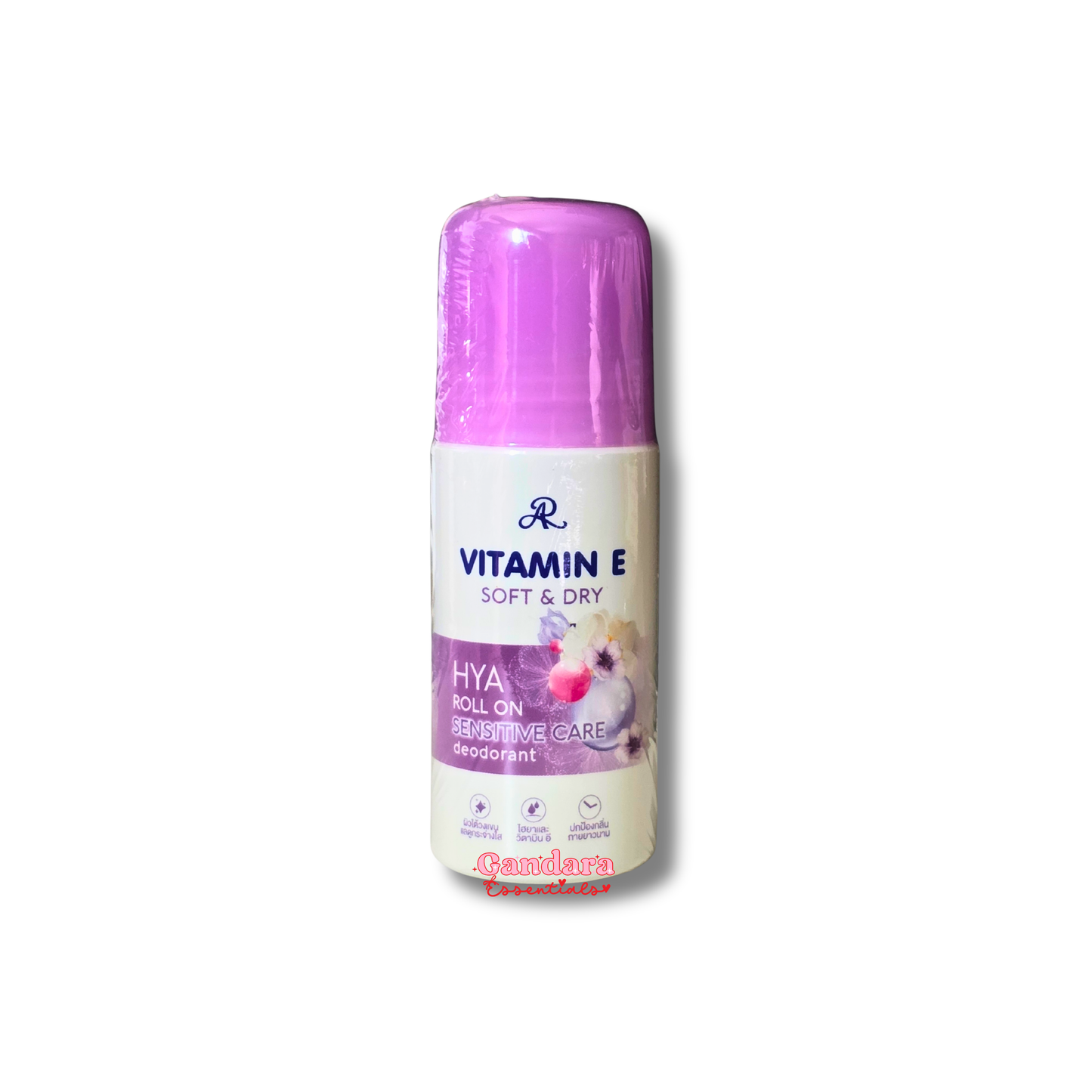 AR Vitamin E Soft & Dry HYA roll-on deodorant in 60mL container, featuring smooth application and skin-nourishing ingredients.
