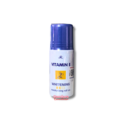 AR Vitamin E whitening moisturizing roll-on deodorant in 75mL bottle, showing the product with clear branding and applicator.