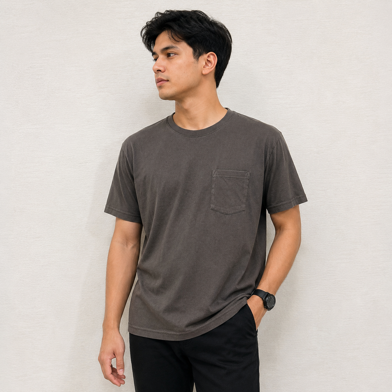 Goodfellow & Co - Men's Crew Neck T-shirt Pocket Relaxed Fit, Charcoal - 1 Pc