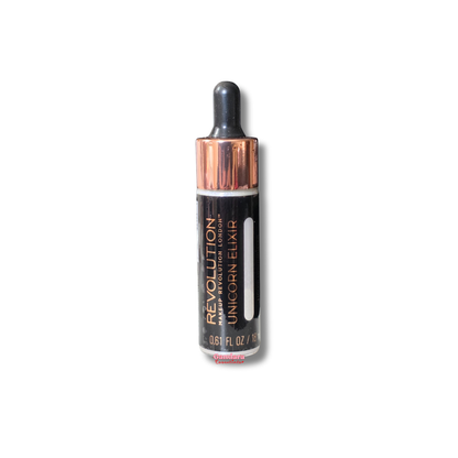 Revolution liquid highlighter in a 0.61 oz bottle, showcasing a shimmering glow for radiant skin.