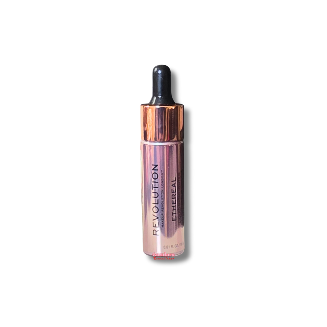 Revolution Liquid Highlighter in 0.61 oz bottle, showcasing a luminous, shimmering liquid for radiant skin.