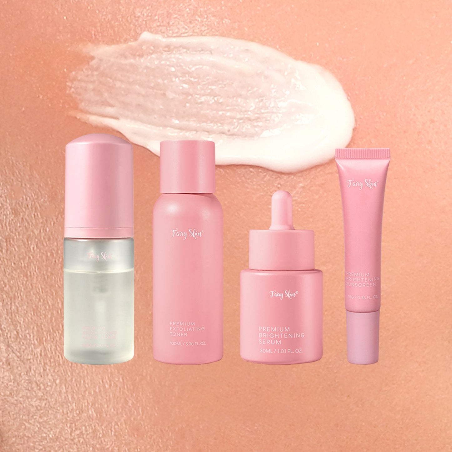 Fairy Skin Premium Brightening Kit skin care set with brightening creams and serums in elegant packaging.