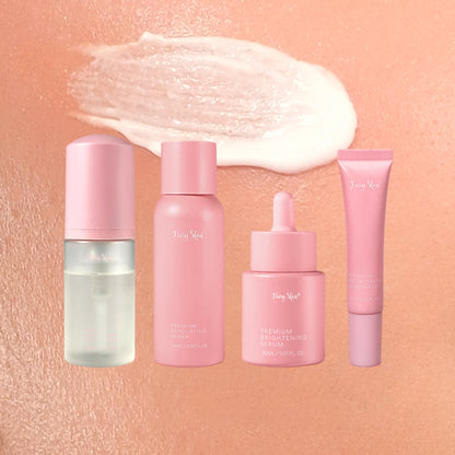 Fairy Skin Premium Brightening Kit skin care set with brightening creams and serums in elegant packaging.