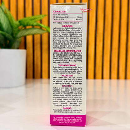 Close-up of ingredients in a bottle of Brilliant Skin Essentials Rejuvenating Facial Toner, 135mL, showing botanical extracts and natural components.