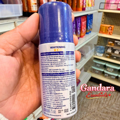 AR Vitamin E Whitening Moisturizing Roll-on Deodorant bottle with ingredients list and a clear display of the product label.
