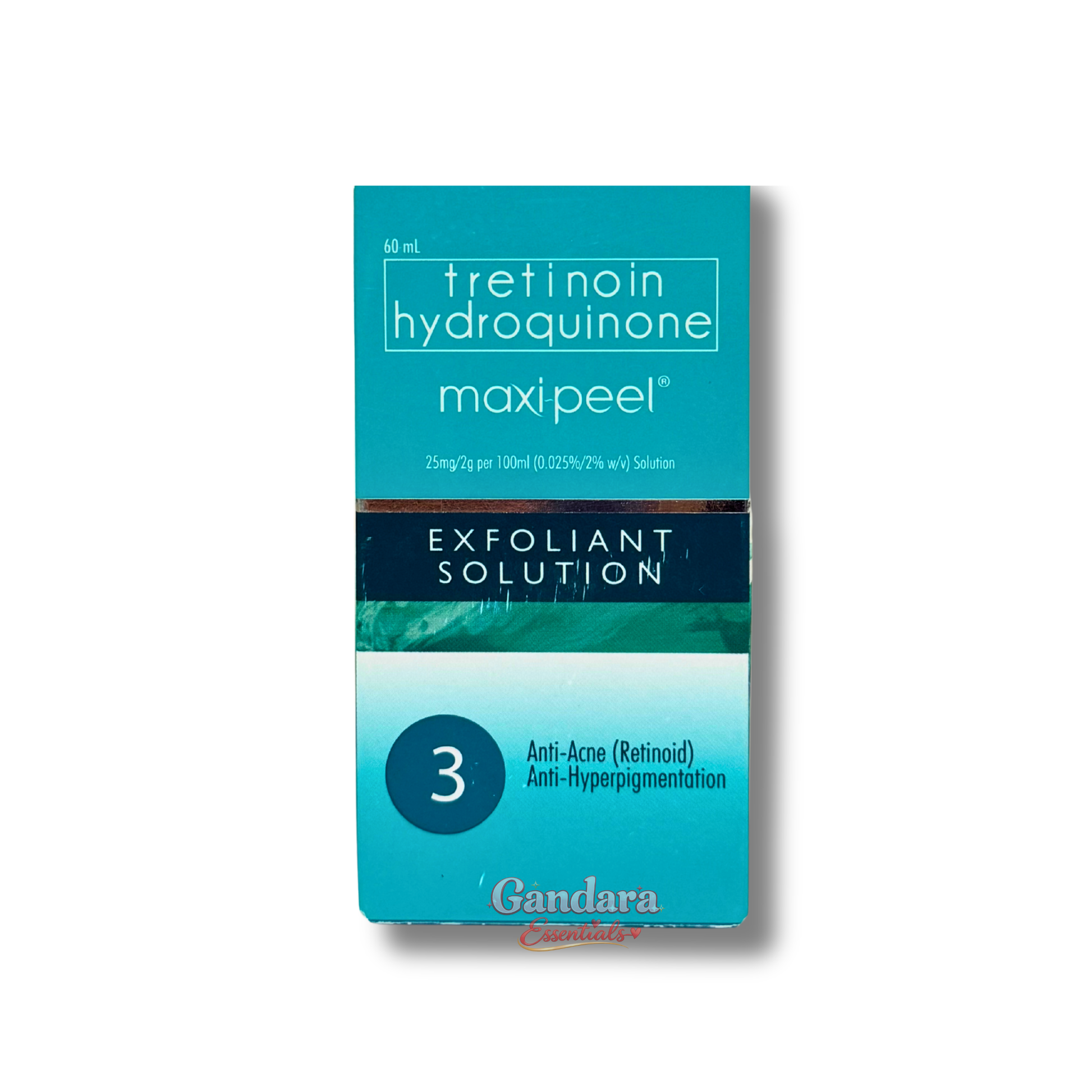 Maxi Peel Exfoliant Solution No. 3 in 60mL bottle, gentle chemical exfoliant for smoother skin.