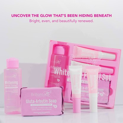 Brilliant Skin Essentials whitening facial set with shampoo and conditioner for skin maintenance and brightening.