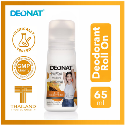 Deonat Papaya Mineral Deodorant Roll On 65mL with a sleek design and a fresh papaya scent.