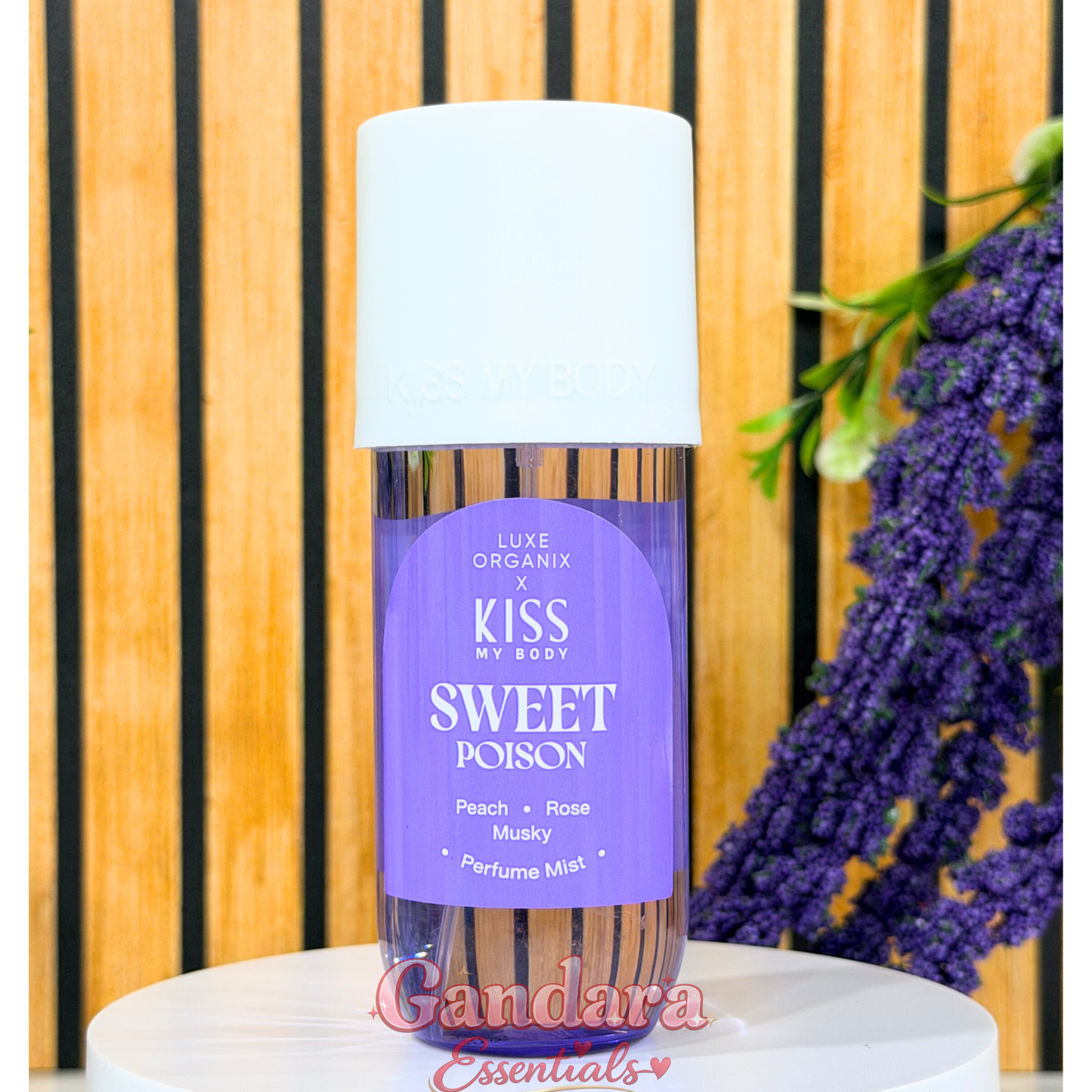 Luxe Organix Kiss my Body Sweet Poison Perfume Mist in an 88mL bottle, featuring a floral design and elegant packaging.