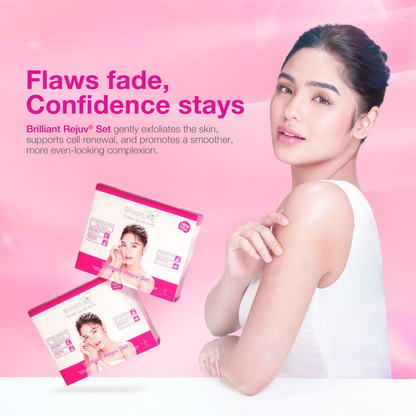 Brilliant Skin Essentials Advanced Rejuvenating Facial Set with bottles and jars for effective skin care treatment.